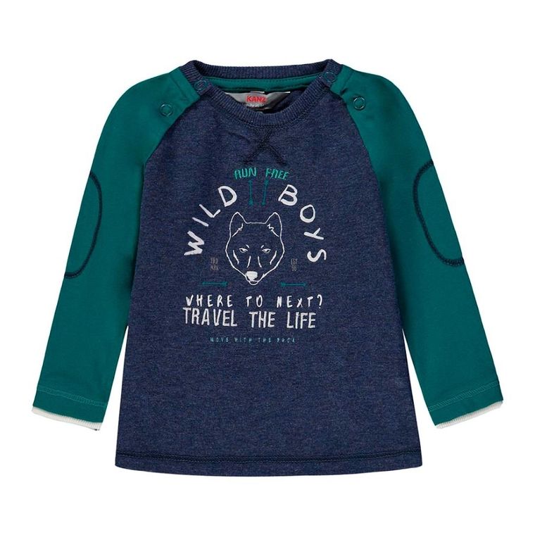 Bluzka chłopięca z długim rękawem, niebiesko-zielona, Kanz