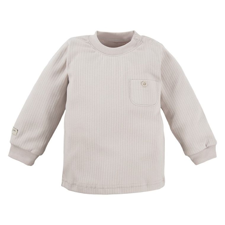 Bluzka chłopięca z długim rękawem, prążkowana, beżowa, Eevi