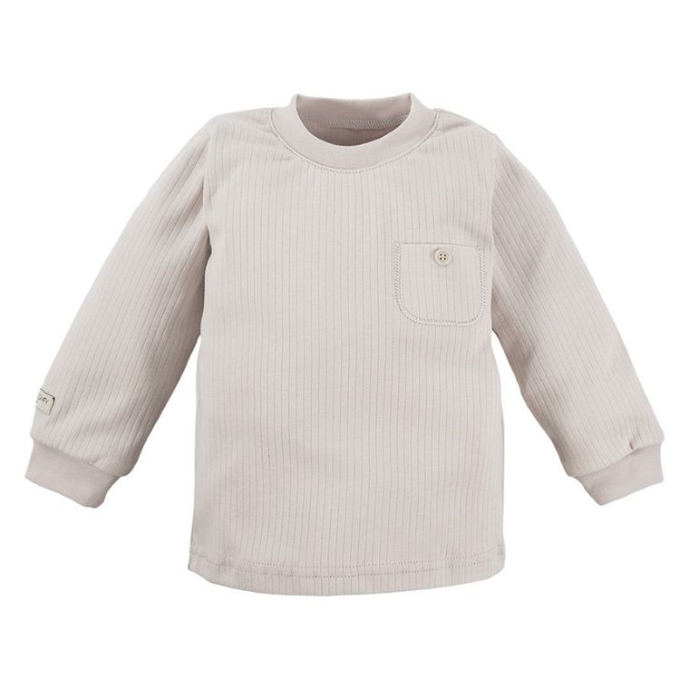 Bluzka chłopięca z długim rękawem, prążkowana, beżowa, Eevi