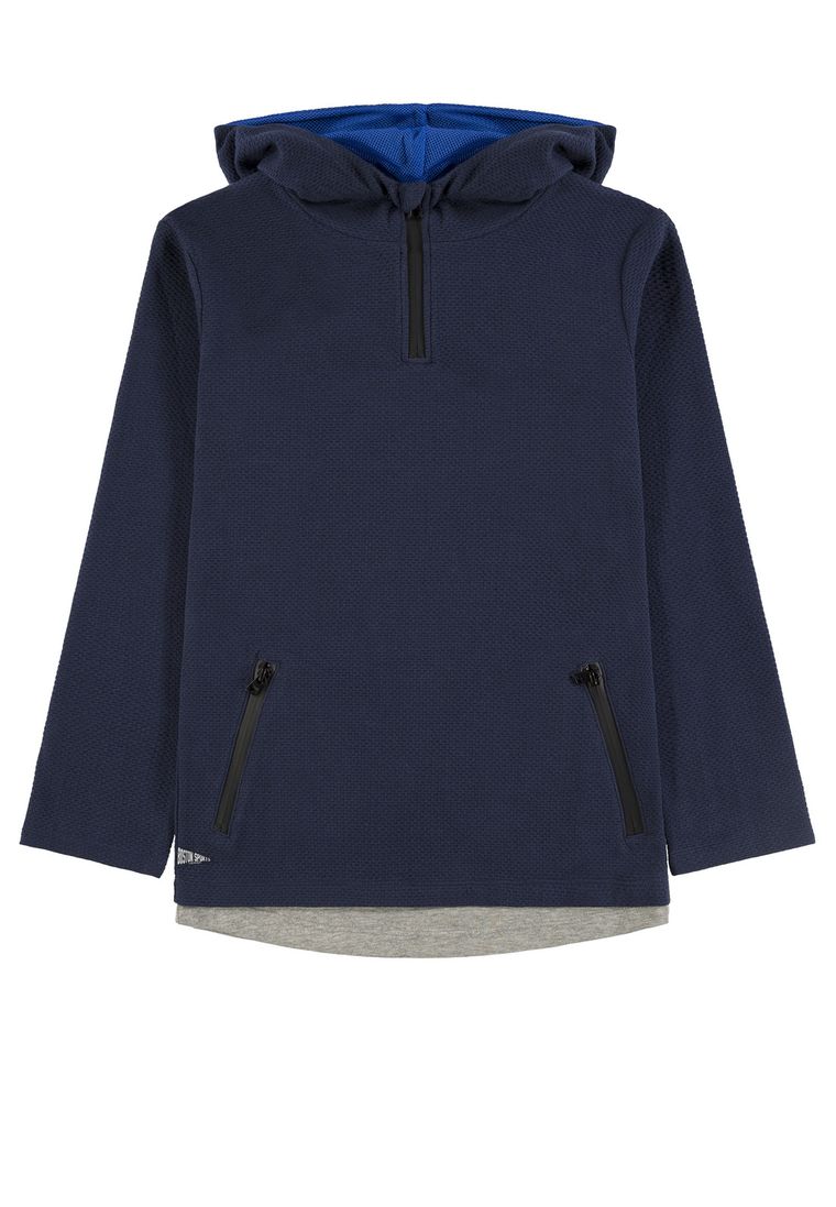 Bluzka chłopięca z długim rękawem, z kapturem, granatowa, Tom Tailor