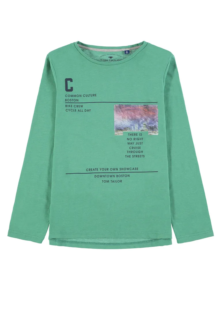 Bluzka chłopięca z długim rękawem, zielona, Tom Tailor