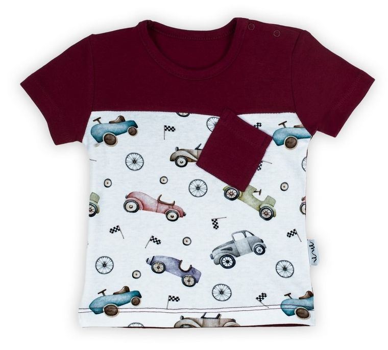 Bluzka chłopięca z krótkim rękawem, biało-bordowa, Nicol