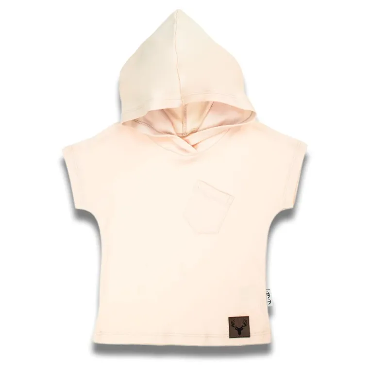 Bluzka chłopięca z krótkim rękawem, z kapturem, beżowa, Nicol