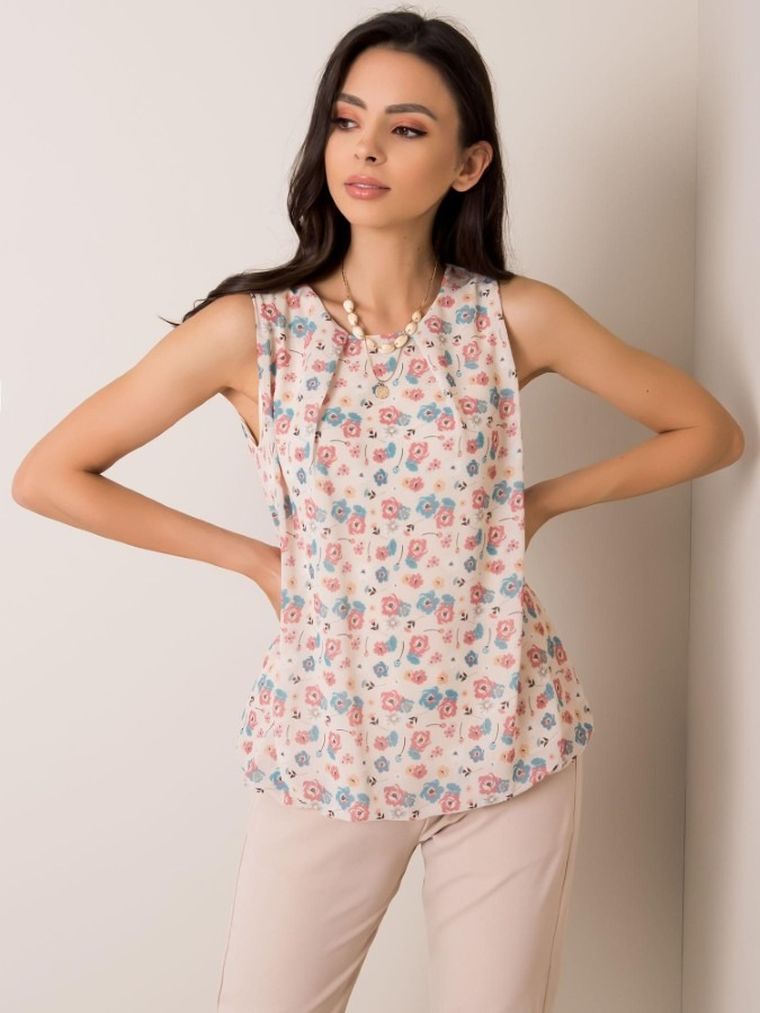 Bluzka damska bez rękawów, beżowa, Sublevel