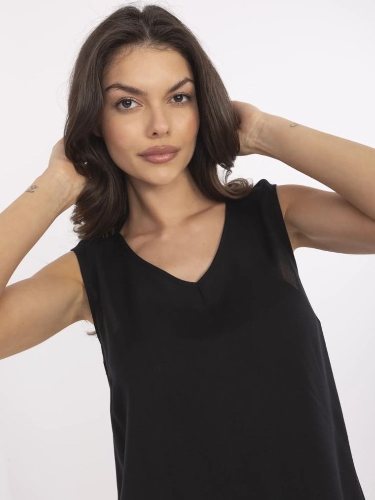 Bluzka damska bez rękawów, czarna, Sublevel