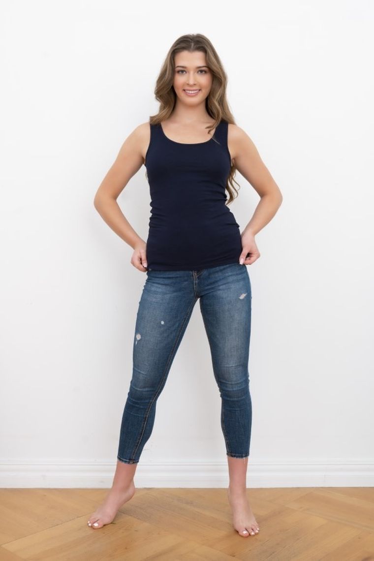 Bluzka damska bez rękawów, granatowa, Ibiza, Italian Fashion