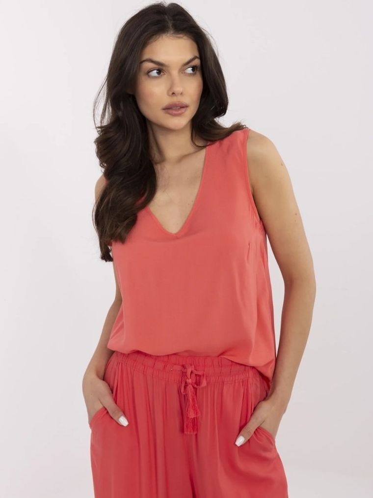 Bluzka damska bez rękawów, koralowa, Sublevel