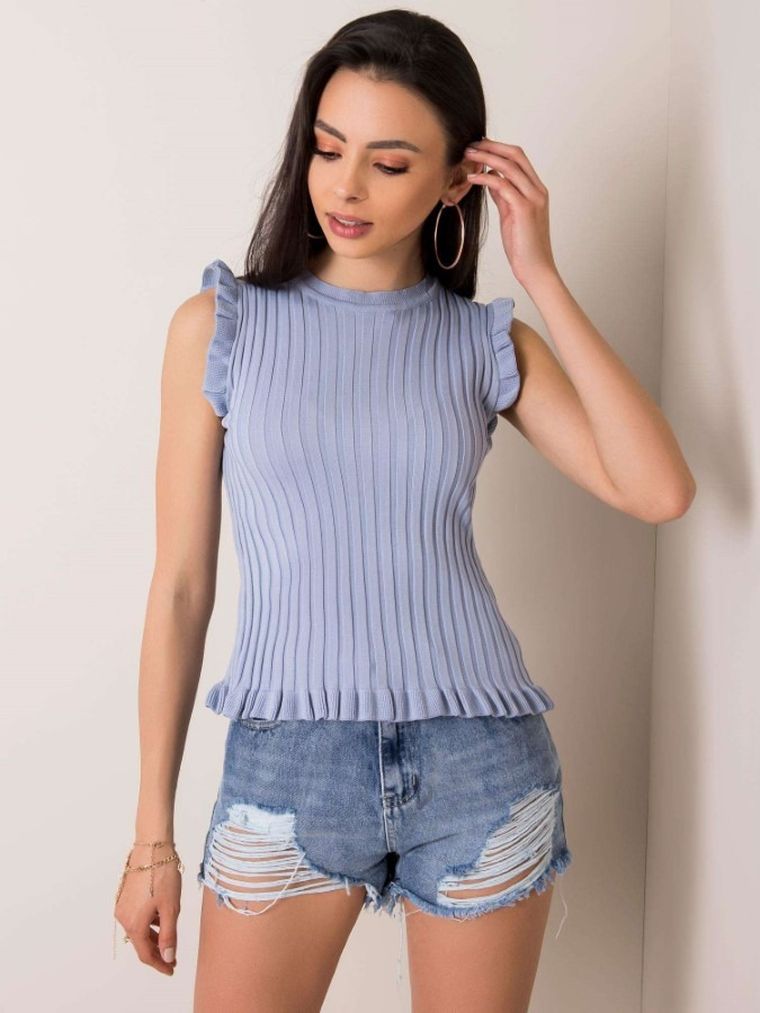 Bluzka damska bez rękawów, niebieska, Rue Paris