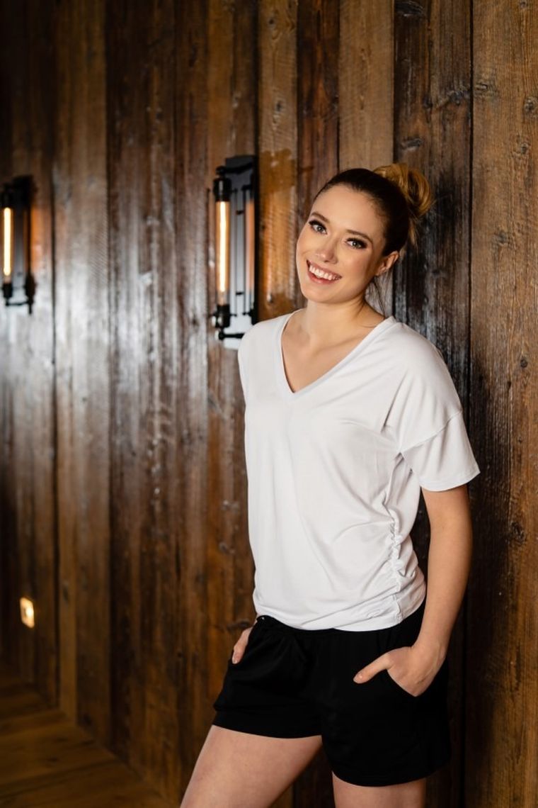 Bluzka damska, biała, V-neck, Miracle