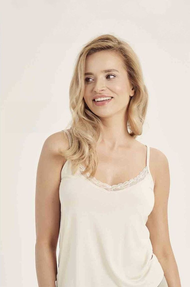 Bluzka damska na ramiączka, beżowa, Taro