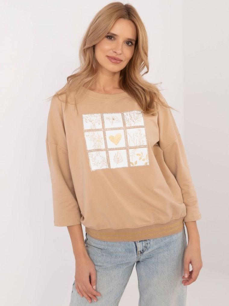 Bluzka damska rękawem 3/4, beżowa, Calimera