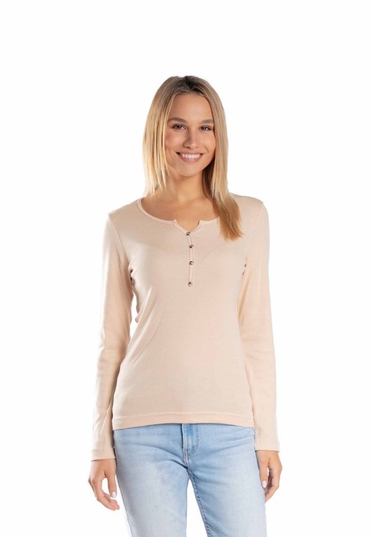 Bluzka damska z długim rękawem, beżowa, Golden Queen