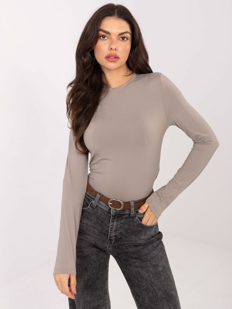 Bluzka damska z długim rękawem, beżowa, Sublevel