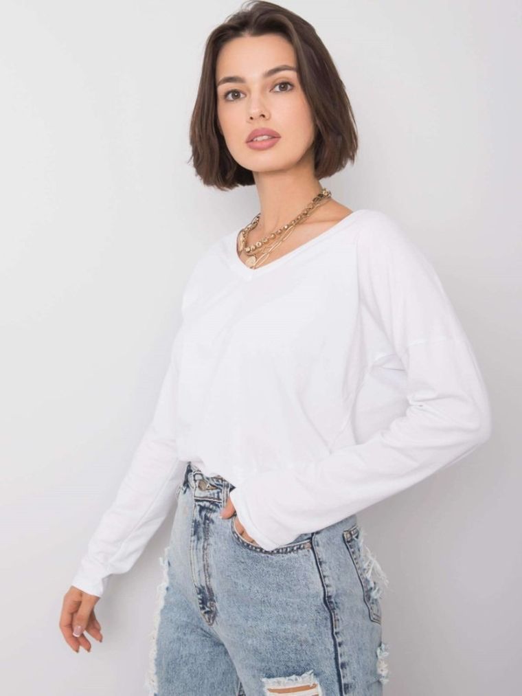 Bluzka damska z długim rękawem, biała, Basic Feel Good