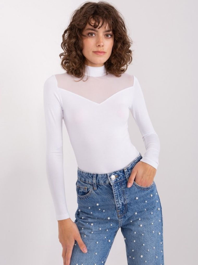 Bluzka damska z długim rękawem, biała, Basic Feel Good