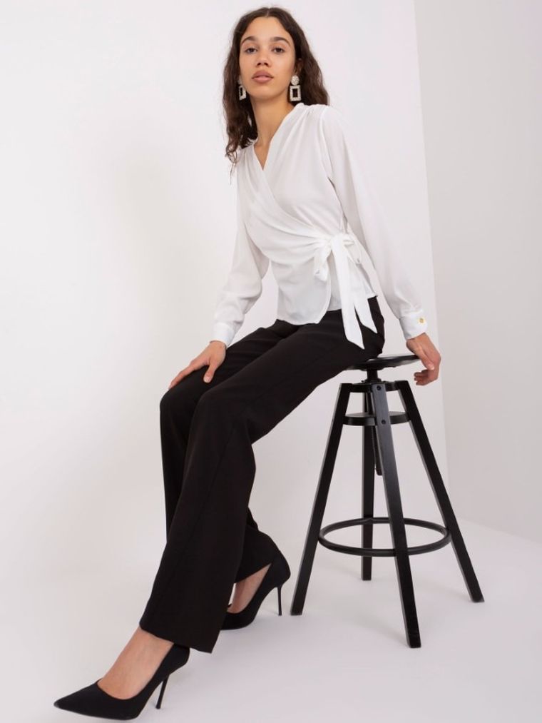 Bluzka damska z długim rękawem, biała, Factory Price