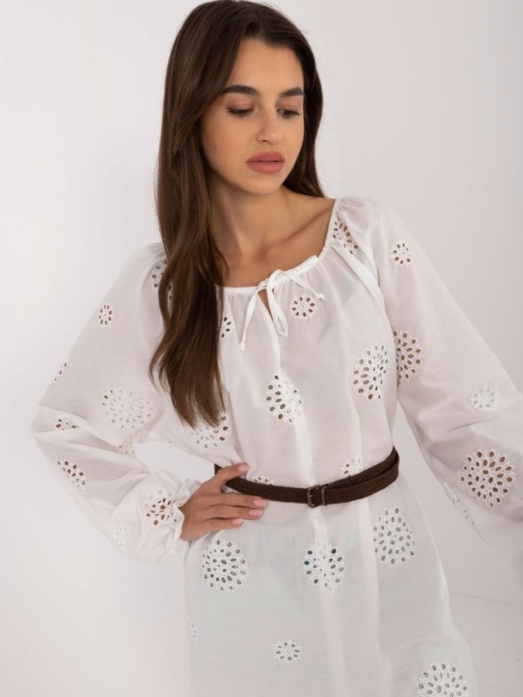 Bluzka damska z długim rękawem, biała, Lakerta