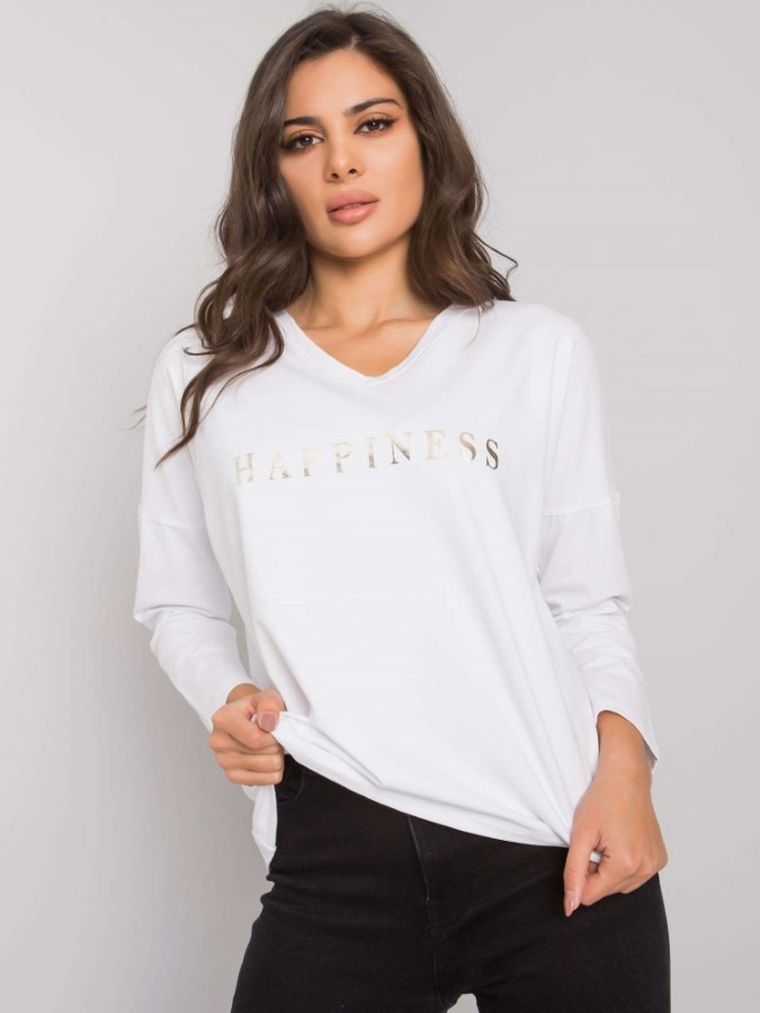 Bluzka damska z długim rękawem, biała, Rue Paris