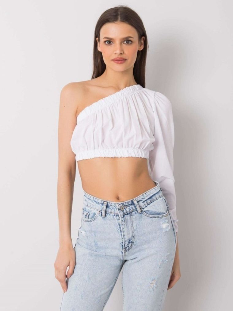 Bluzka damska z długim rękawem, biała, Rue Paris