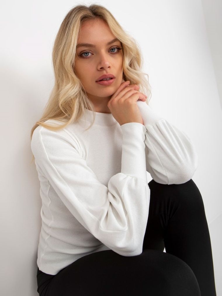 Bluzka damska z długim rękawem, biała, Rue Paris