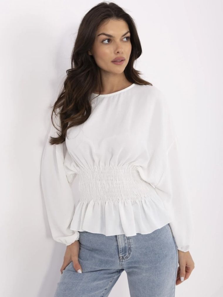 Bluzka damska z długim rękawem, biała, Sublevel