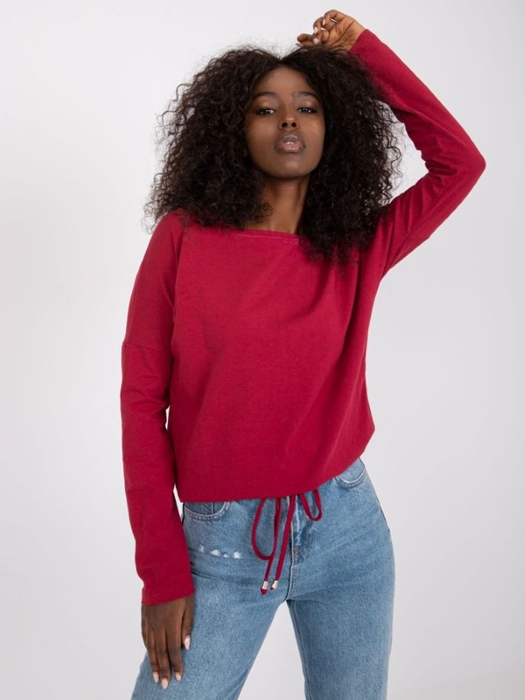 Bluzka damska z długim rękawem, bordowa, Basic Feel Good