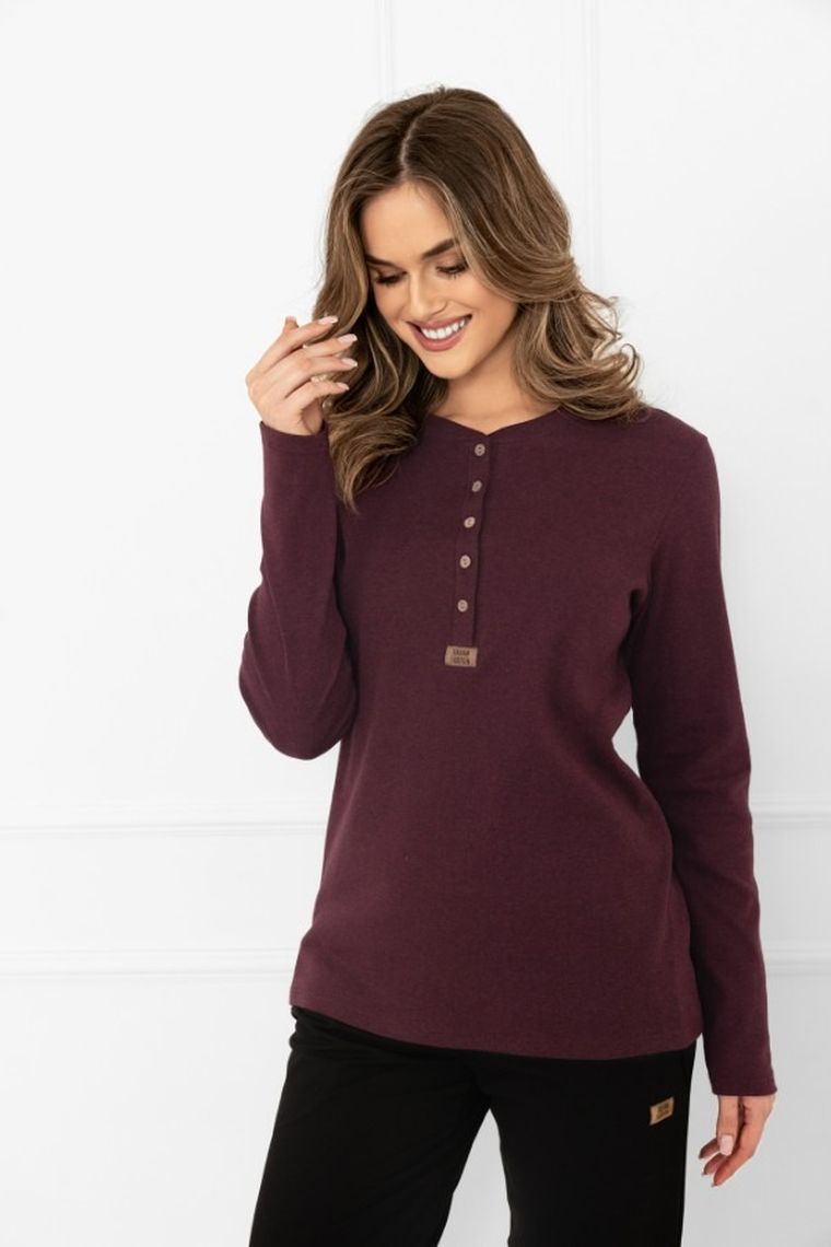 Bluzka damska z długim rękawem, bordowa, Italian Fashion