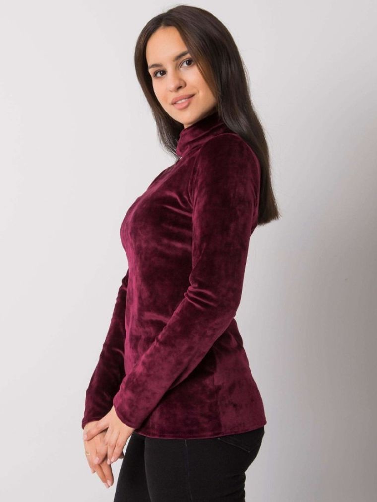 Bluzka damska z długim rękawem, bordowa, Lakerta