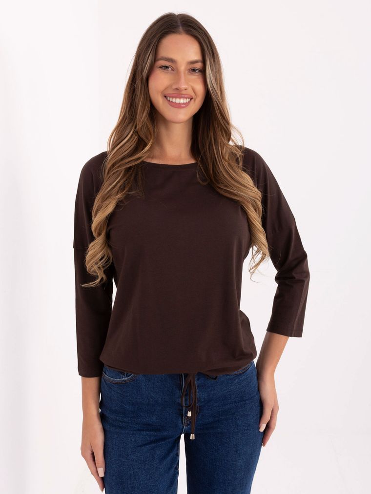 Bluzka damska z długim rękawem, brązowa, Basic Feel Good
