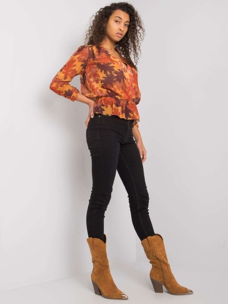 Bluzka damska z długim rękawem, brązowa, Factory Price