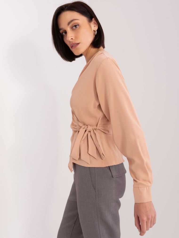 Bluzka damska z długim rękawem, brązowa, Factory Price