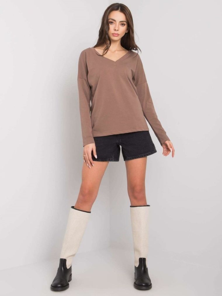 Bluzka damska z długim rękawem, brązowa, Rue Paris