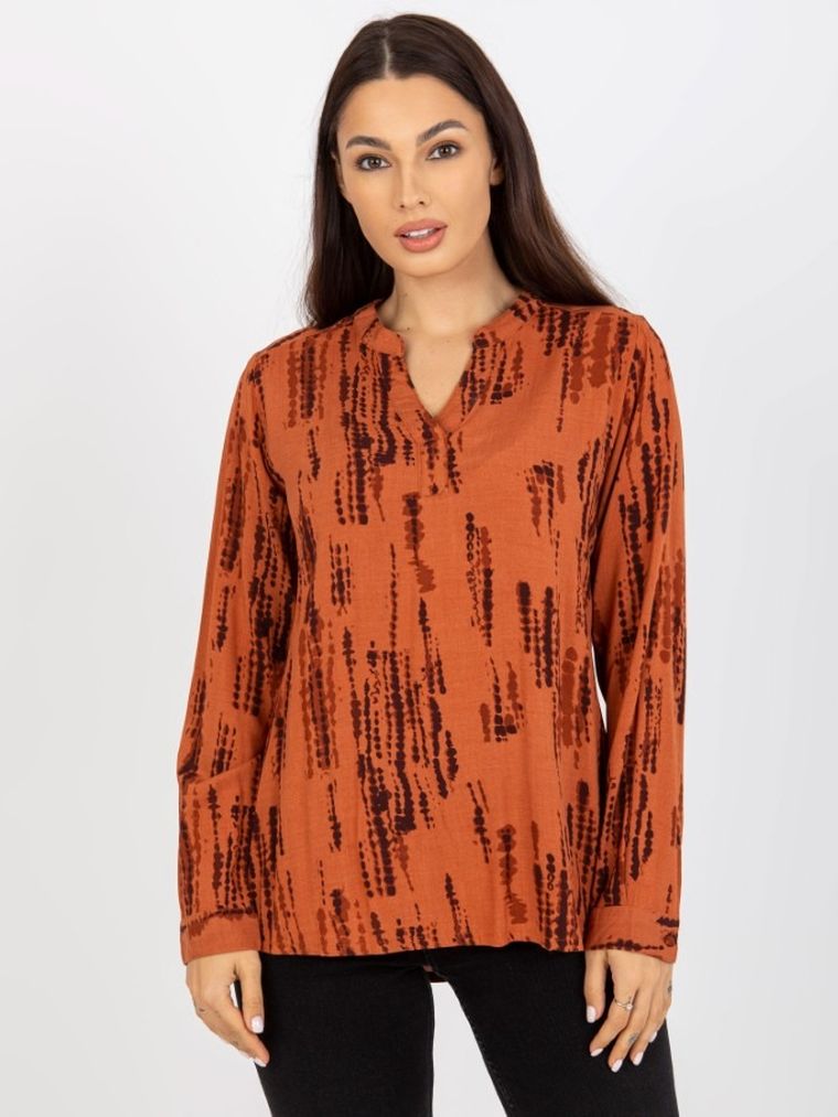 Bluzka damska z długim rękawem, brązowa, Sublevel