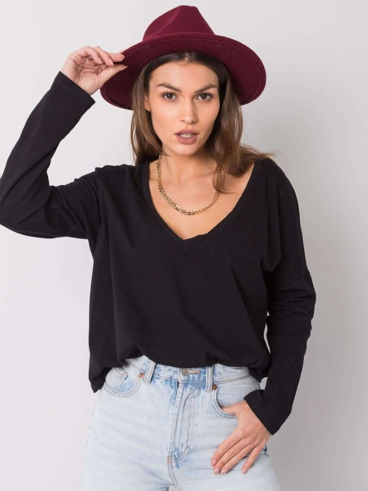 Bluzka damska z długim rękawem, czarna, Basic Feel Good