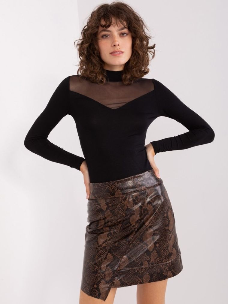 Bluzka damska z długim rękawem, czarna, Basic Feel Good