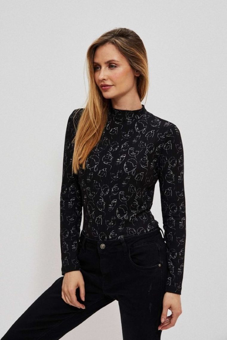 Bluzka damska z długim rękawem, czarna, Moodo