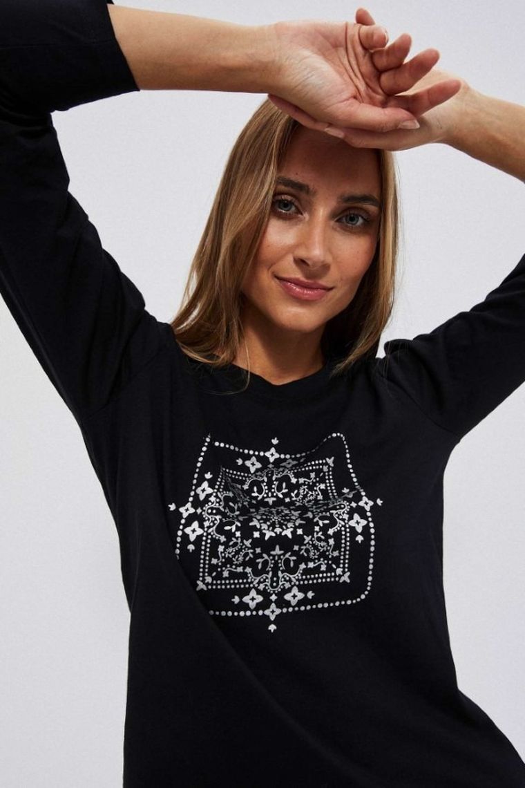 Bluzka damska z długim rękawem, czarna, Moodo