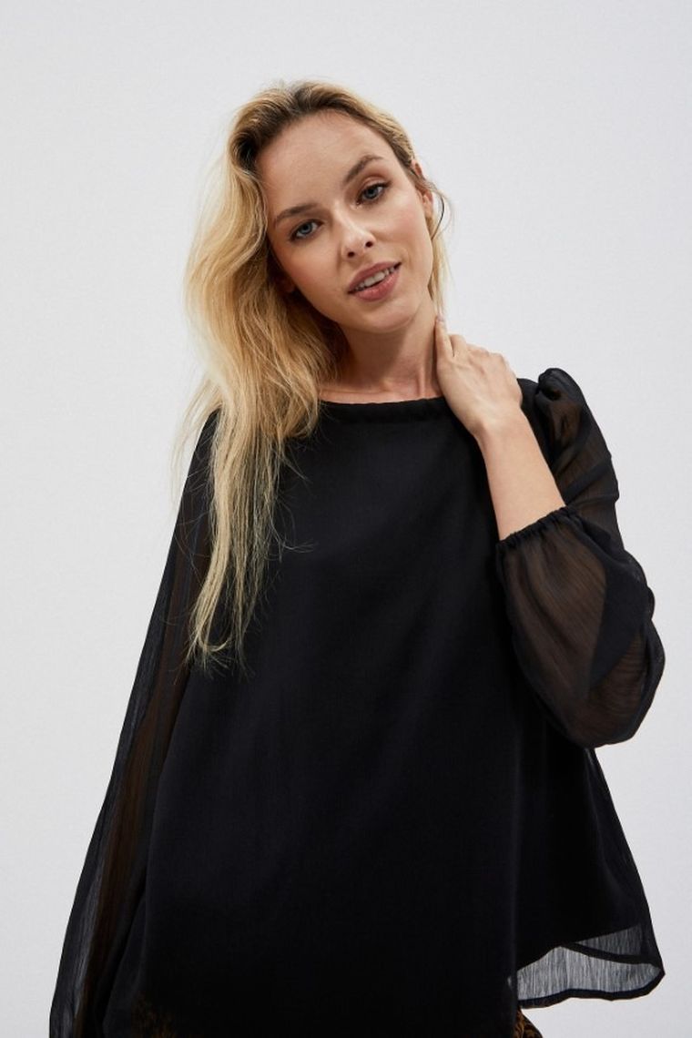 Bluzka damska z długim rękawem, czarna, Moodo