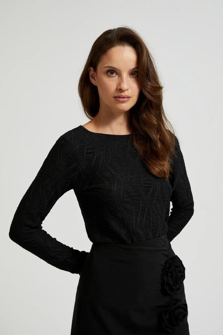 Bluzka damska z długim rękawem, czarna, Moodo