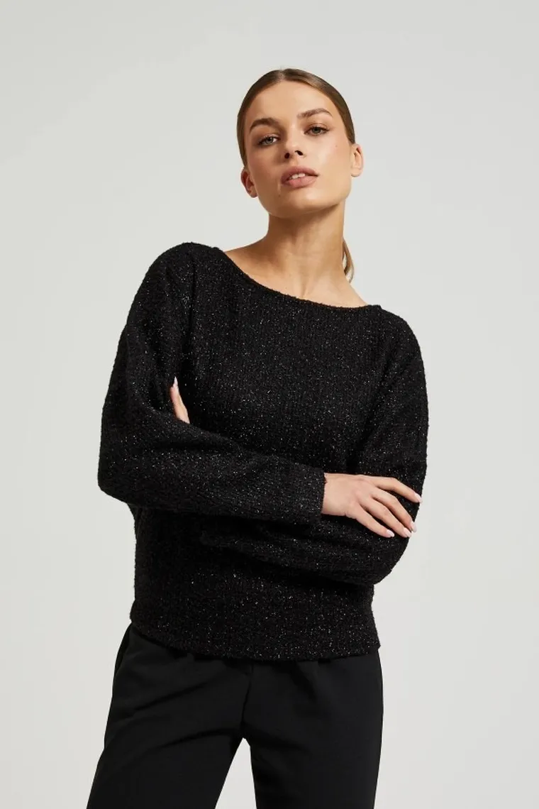 Bluzka damska z długim rękawem, czarna, Moodo
