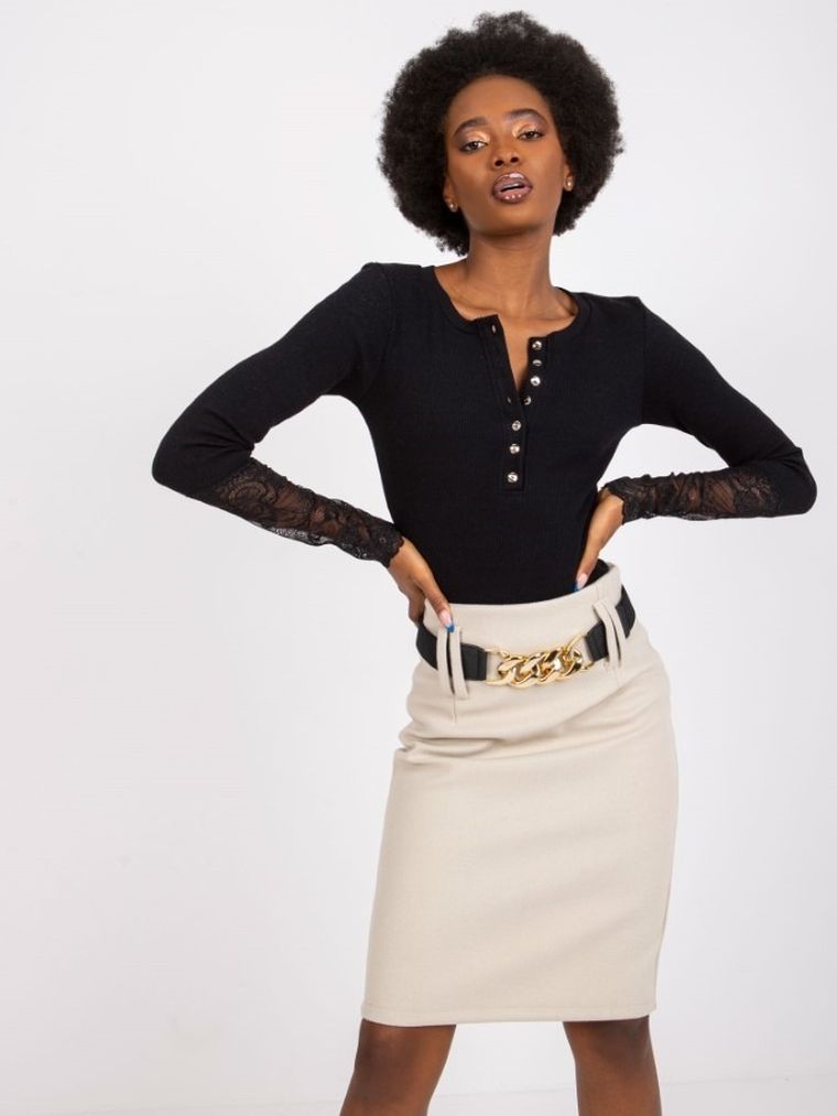 Bluzka damska z długim rękawem, czarna, Rue Paris