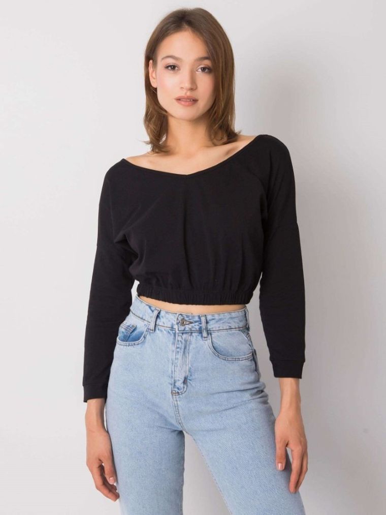 Bluzka damska z długim rękawem, czarna, Rue Paris