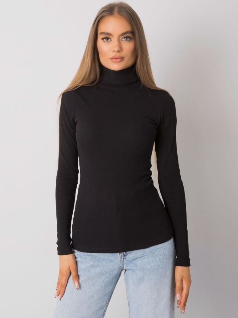 Bluzka damska z długim rękawem, czarna, Rue Paris