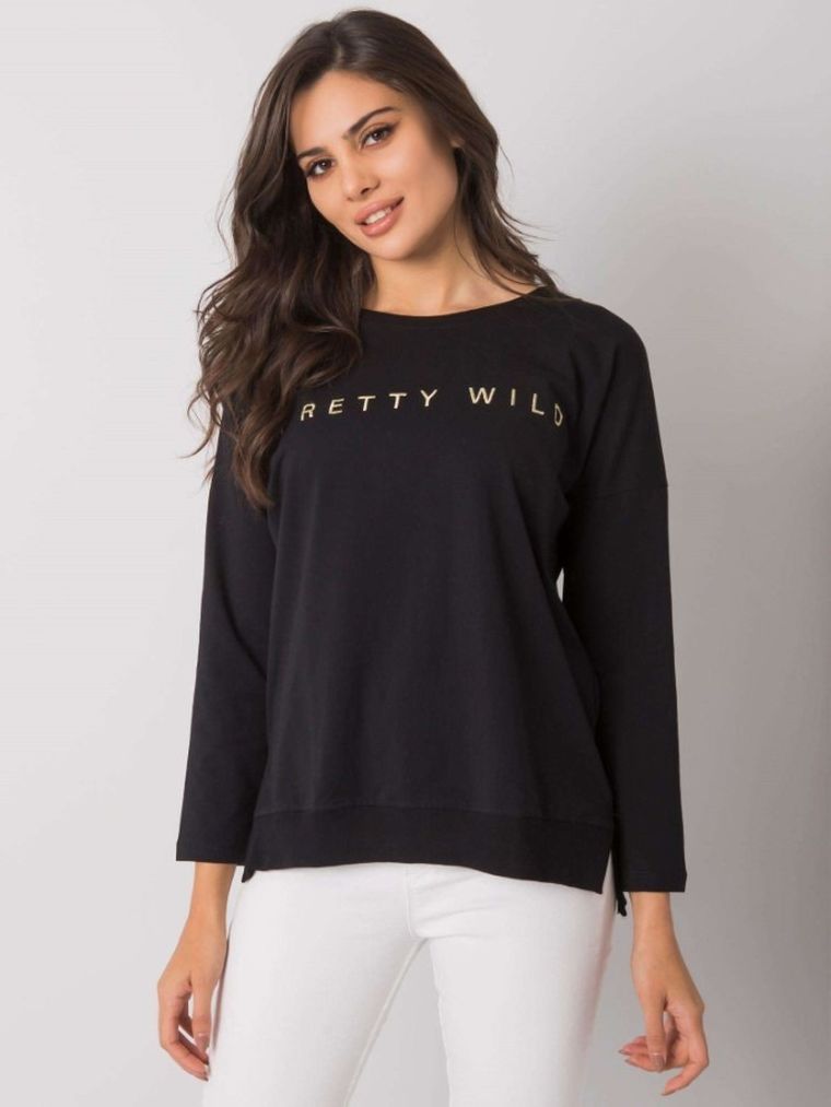 Bluzka damska z długim rękawem, czarna, Rue Paris