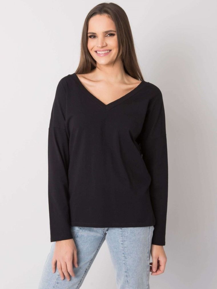 Bluzka damska z długim rękawem, czarna, Rue Paris