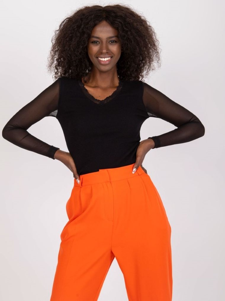 Bluzka damska z długim rękawem, czarna, Rue Paris