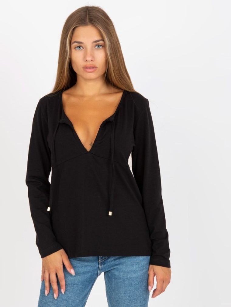 Bluzka damska z długim rękawem, czarna, Rue Paris