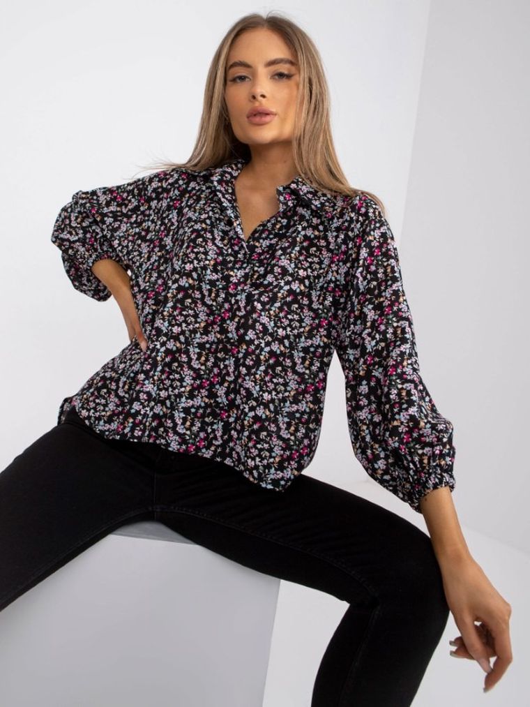 Bluzka damska z długim rękawem, czarna, Zuluna