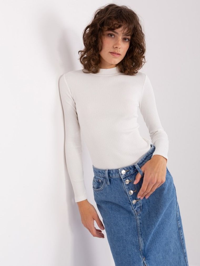 Bluzka damska z długim rękawem, ecru, Basic Feel Good