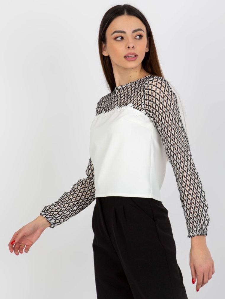 Bluzka damska z długim rękawem, ecru, Lakerta